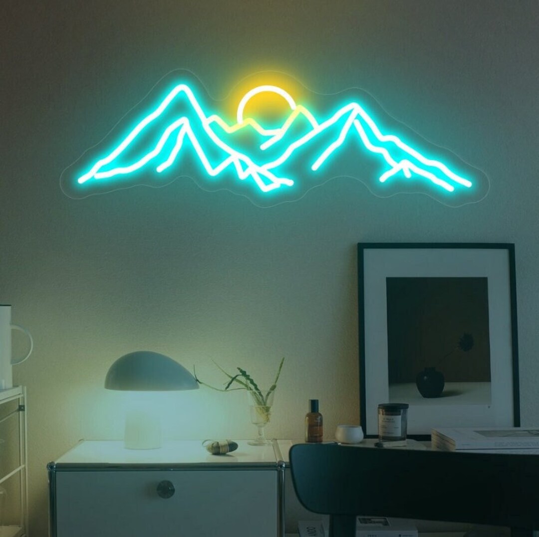 Mountain and Sun Neon Sign Mountain Wall Art Neon Light Sign for Wall