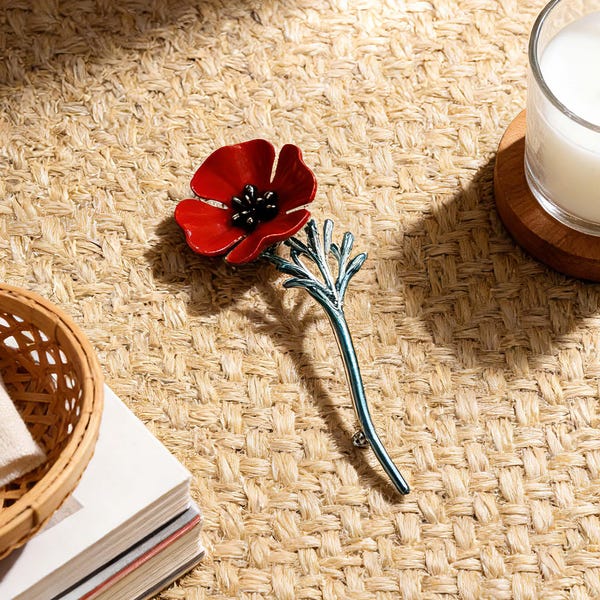 Broche de amapola roja, prendedor floral vintage, prendedor de aleación pintado al óleo, joya conmemorativa, accesorio de moda para mujer.