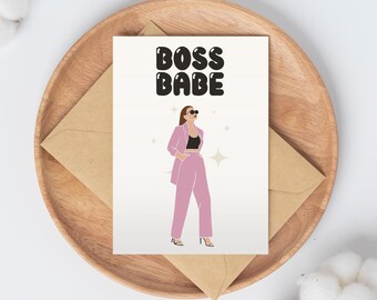 Tarjeta imprimible "Boss Babe" / Diseño elegante y femenino / Tarjeta plegada de 4x6 / Descarga digital en formato JPG