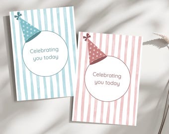 Tarjeta de cumpleaños / Te celebramos hoy / Diseño minimalista de gorro de fiesta (Descarga digital)