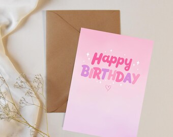 Tarjeta de cumpleaños Pink Coquette / Diseño femenino con brillo (Descarga digital)