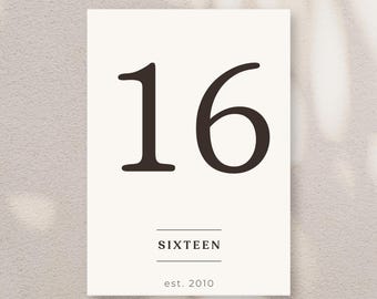 Tarjeta minimalista para 16 cumpleaños / Diseño moderno y neutro (descarga digital en formato JPG)