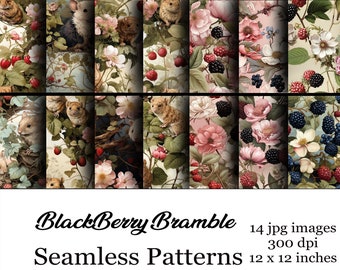 Blackberry Bramble Inspired Seamless Pattern, Digital Download, Scrapbook, Fabric, Sublimation