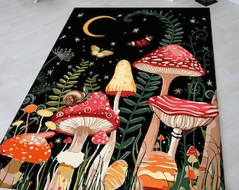 Mushroom,  Mushroom Rug , Mushroom Pattern Rug, Minimalist Rug, For Living Room Rug, Decor Rug, Unique Gift, Rectangular Rug, Non Slip Rug