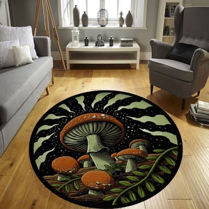 Mushroom, Mushroom Rug, Mushroom Pattern Rug, Bohemian Rug, For Living Room Rug, Decor Rug, Unique Gift, Round Rug, Non Slip Rug