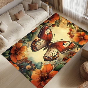 Butterfly Rug, Butterfly Area Rug, Orange Flower Rug,Butterfly Modern Rug,Animal Rug,Butterfly Design Rug,Butterfly Decor Rug,Home Decor Rug