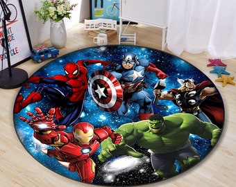 Superhero,Superhero Round Rug,Superhero Rug,Round Rug,Superhero Pattern Rug,Spiderman Round Rug,Superheroes Rug,Super Heros,Marvel Round Rug
