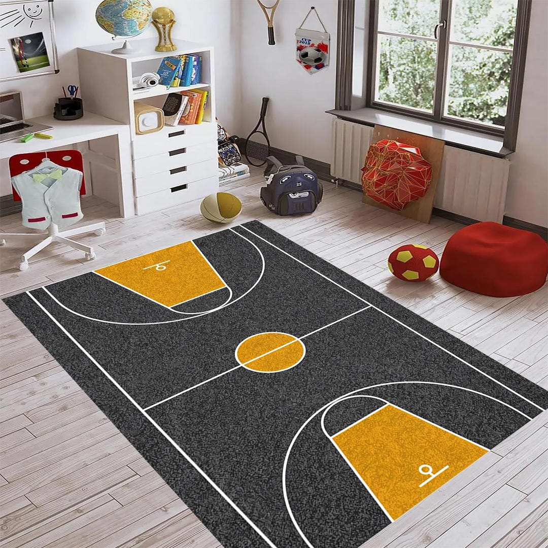 Basketball Court Rug, Kids Room Sports Theme Decor, Teen Playroom Area ...