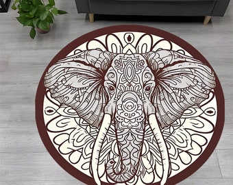 Elephant Round Rug: Cultural Animal Print Rug