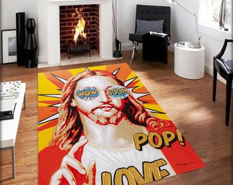 Tappeto Pop Art: motivo graffiti colorato, arredamento moderno per il soggiorno