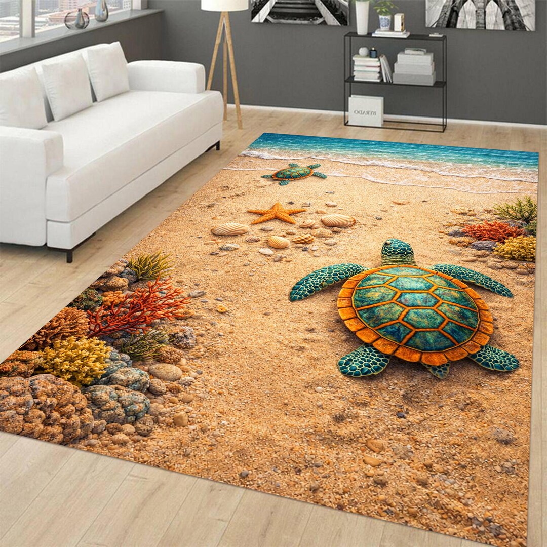 Rectangle Rug Beach Sea Turtle Beach Rug, Coastal Living Room Decor, Non-slip Area Rug - Etsy