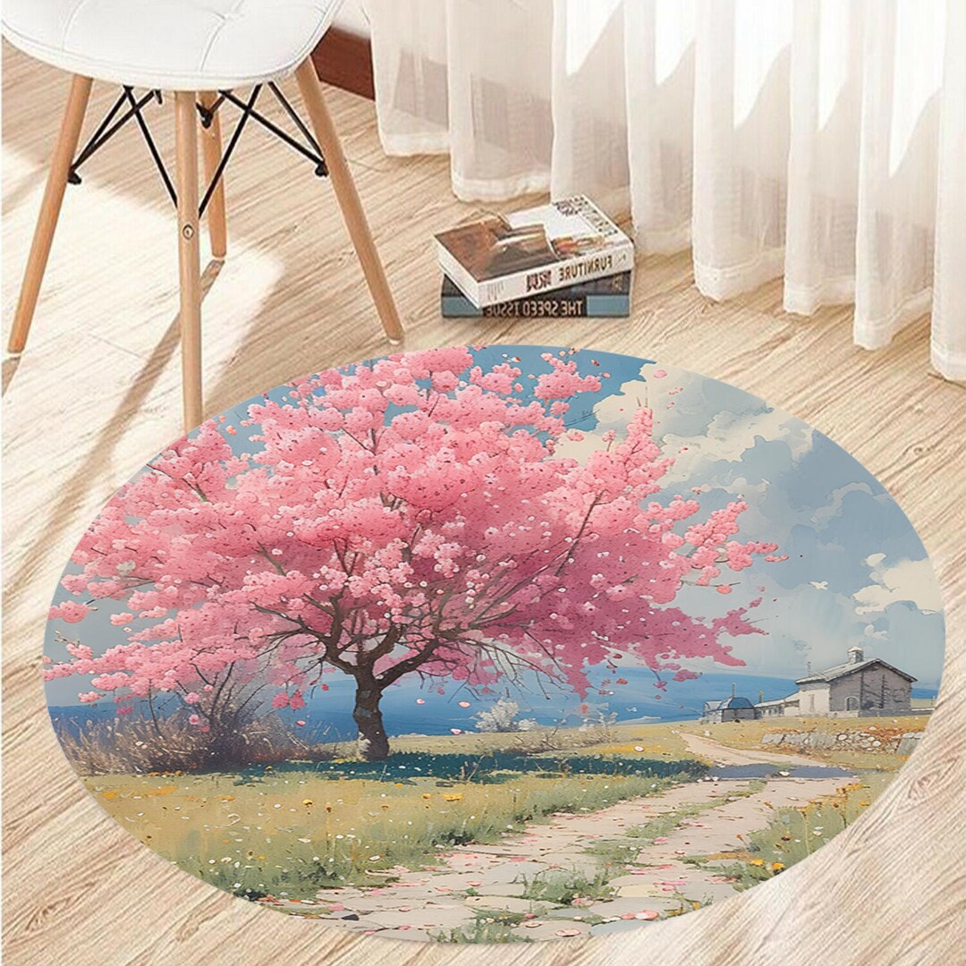 Pink Bloom Rug Pink Cherry Blossom Round Rug: Floral Art, Non-slip - Etsy