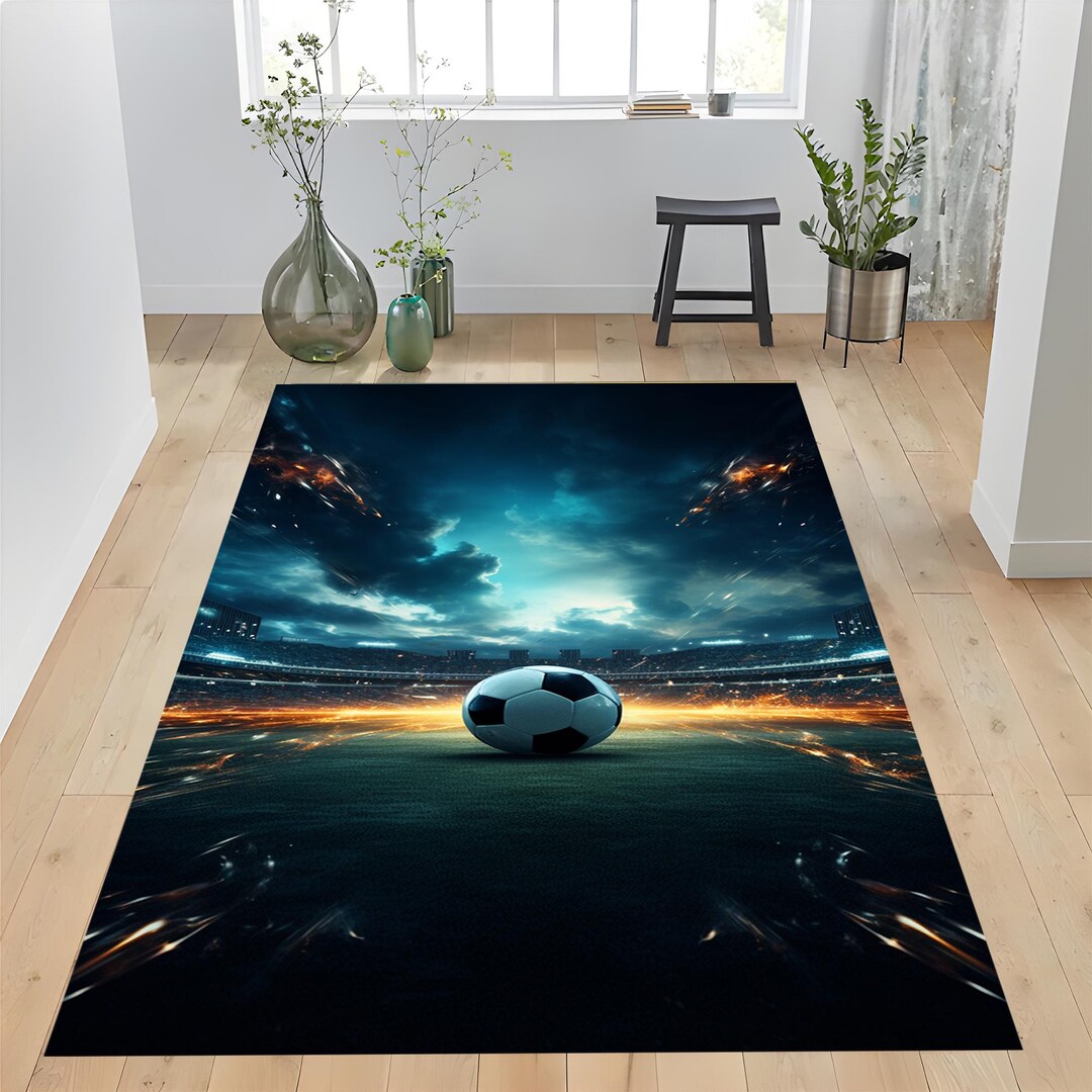Football Field Rug, Ball Rug, Soccer Ball Rug, Soccer Field Rug, Sport ...