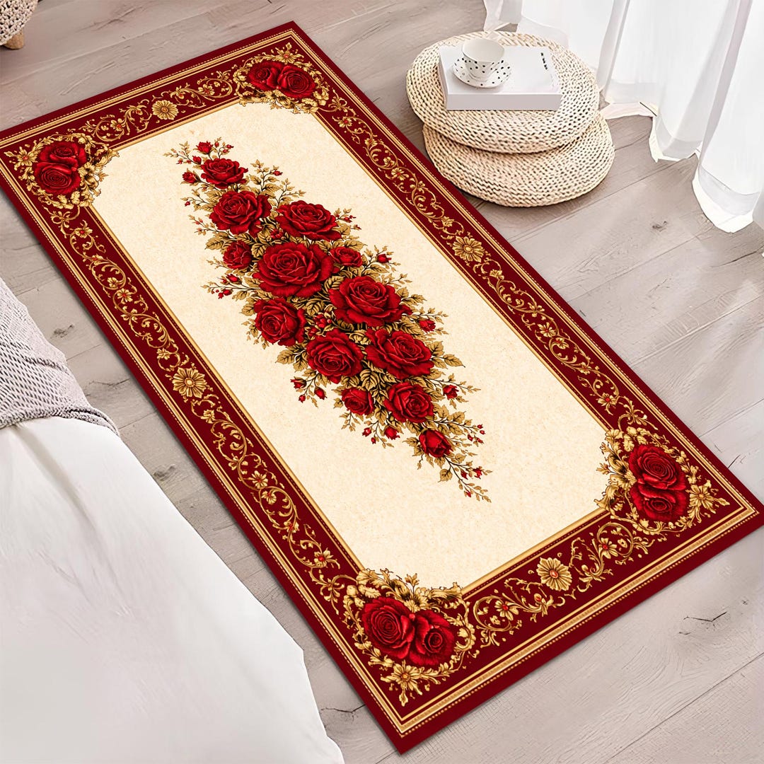 Rose Rug Rug Collection Floral Rose Rug, Vintage Victorian Style, Non-slip Runner - Etsy