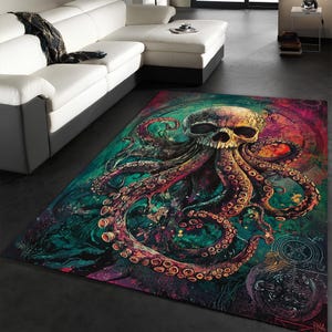 Skull Octopus Area Rug: Gothic Horror Decor