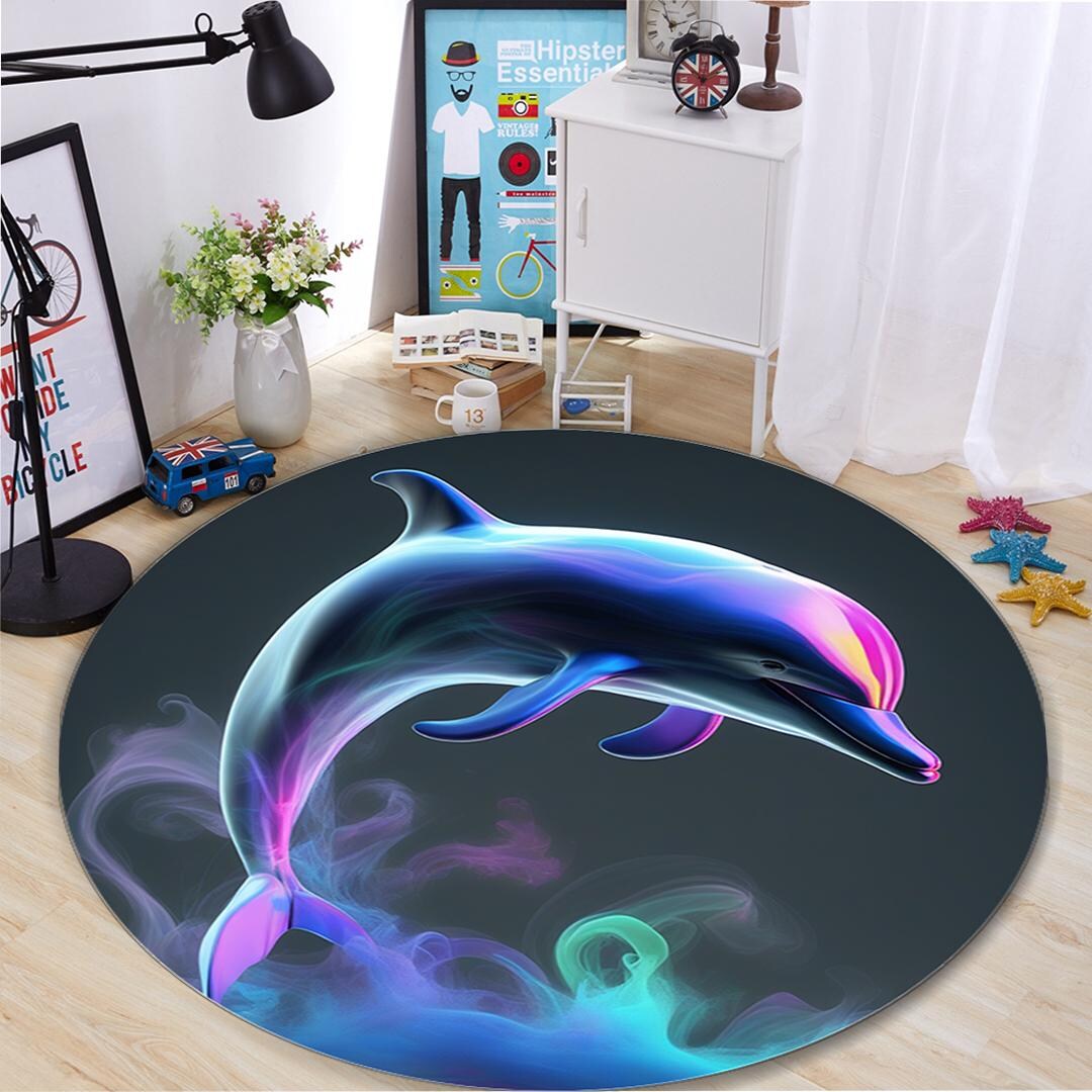 Dolphin Round Rug: 3D Ocean Theme, Kids Room Decor - Etsy