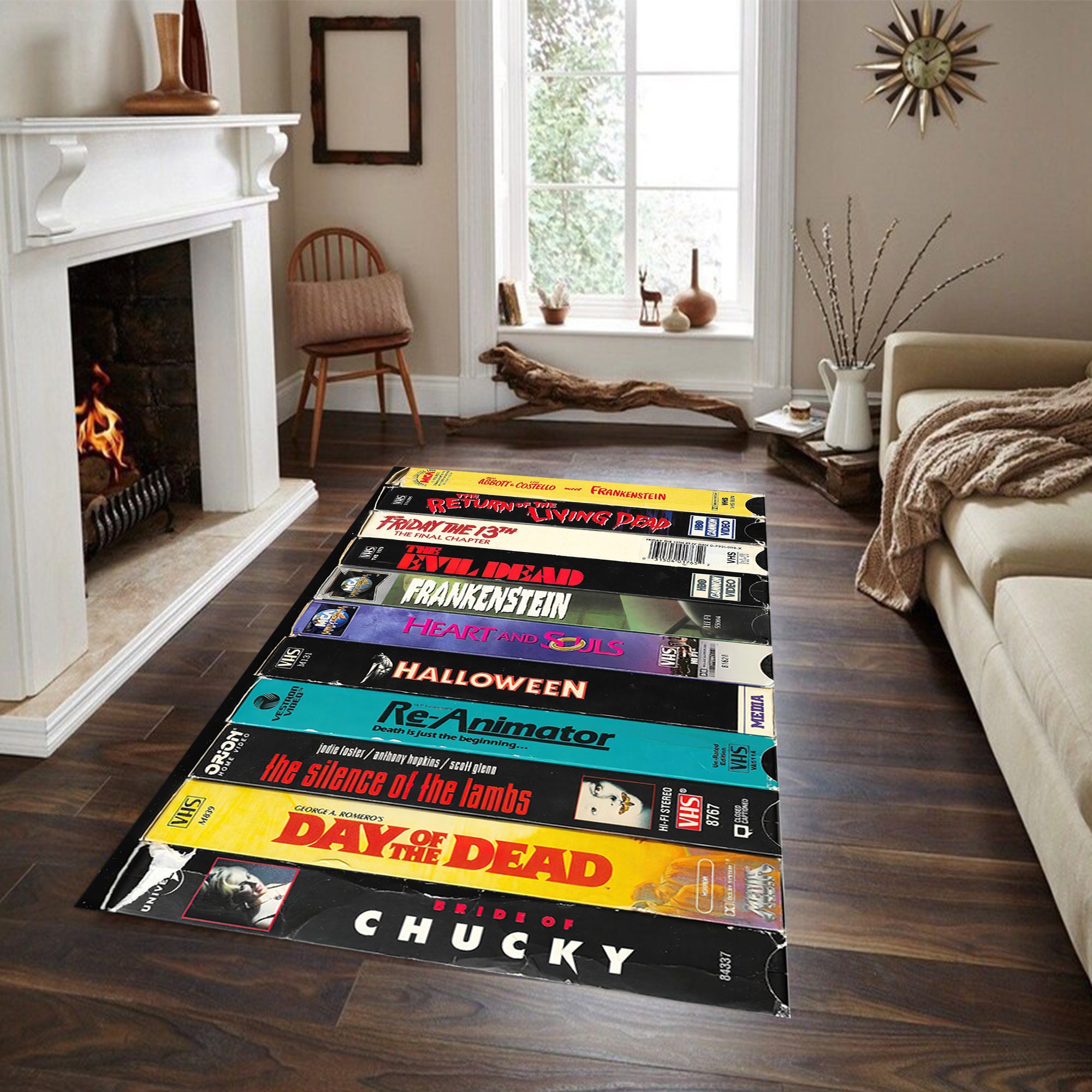 Horror Movie Themed Rug, Nostalgic Retro Style Rug, Horror Movie Rug, Movie Rug, Nostalgic Vhs Rug,Cinema Room Rug,Horror Rug,Movie Room Rug