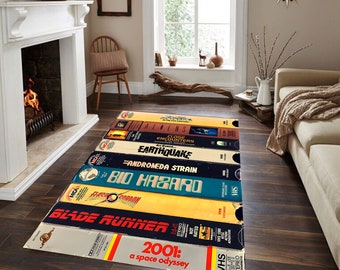 Retro VHS Movie Rug: Nostalgic Home Theater Decor
