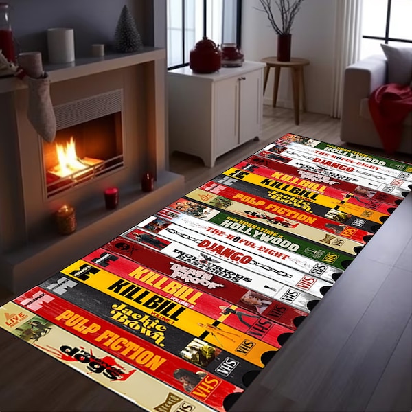 Nostalgic Retro Style Rug, Runner Rug,Vhs Case Themed Horror Rug, Movie Room Rug ,Home Theater TV Room,Long Rug,Entry Rug,Hallway Runner Rug