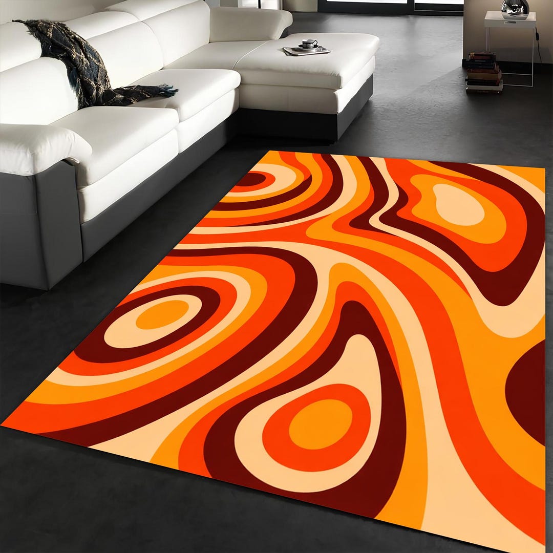 Retro 70s Style Area Rug, Vintage Design, Groovy Gift for Hippie Boho ...