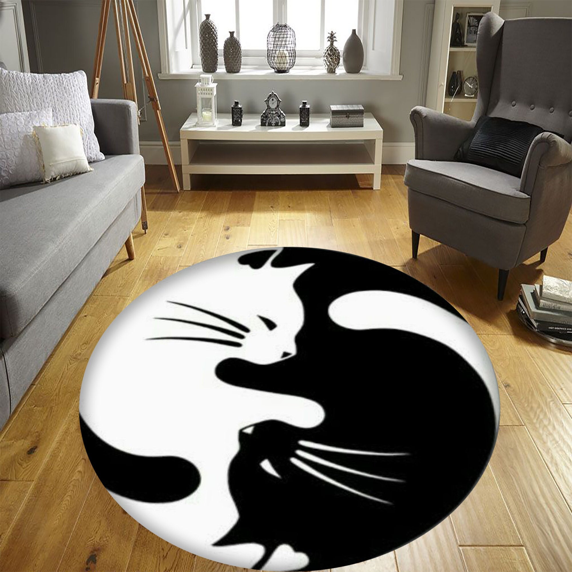 Funny calico cat rug for bedside