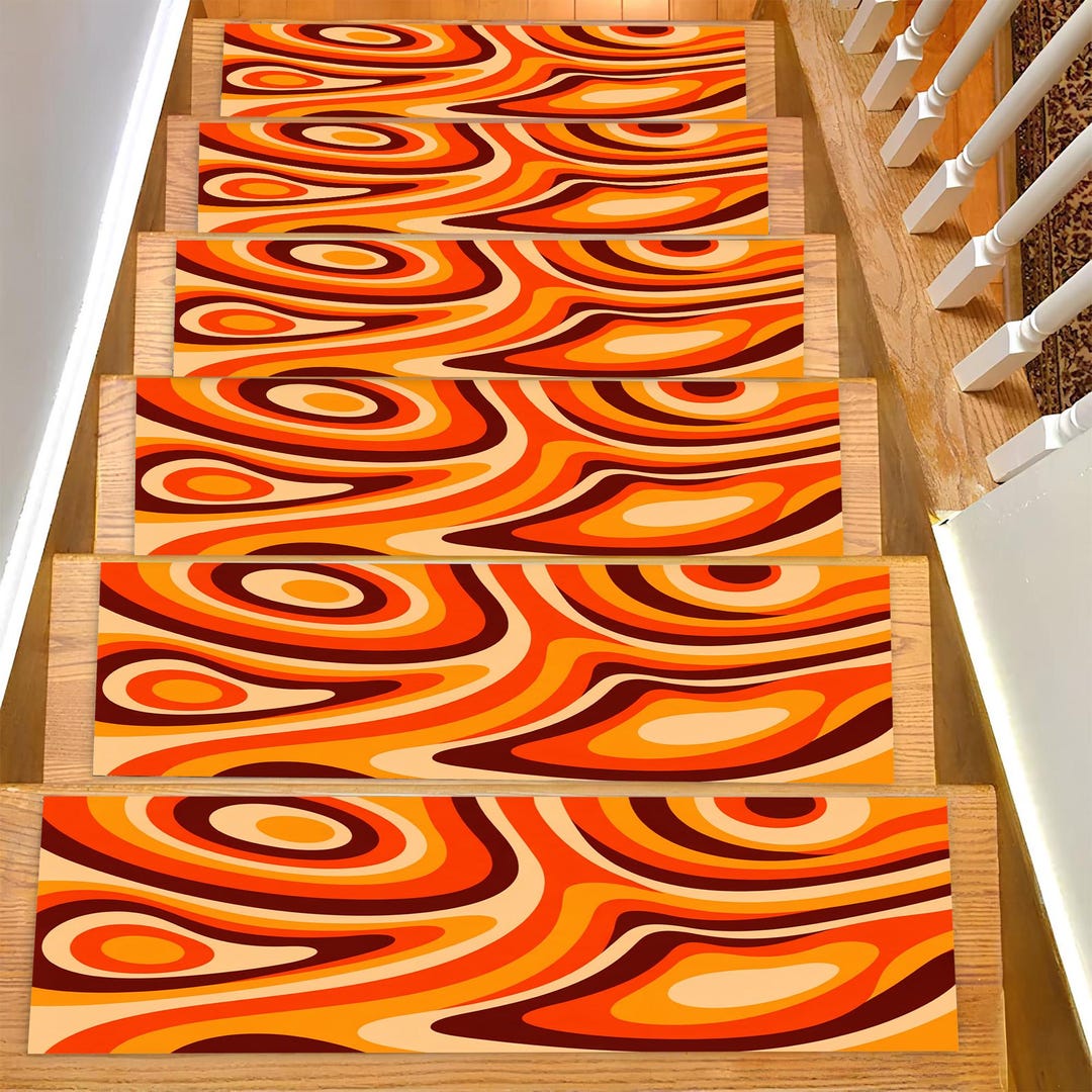 70s Rug Patterns Retro 70s Groovy Style Stair Rugs, Boho Pattern Stair Tread Carpet - Etsy