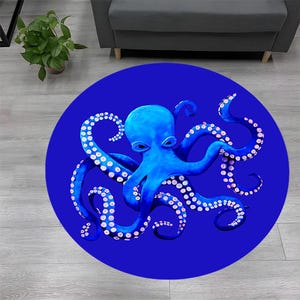 Tapis rond pieuvre, tapis pieuvre, tapis rond, tapis pieuvre coloré, tapis déco pieuvre, tapis pieuvre coloré, motif pieuvre, tapis déco animal