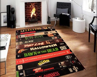 Horror Movie Rug, Nostalgic Retro Style Rug, Horror Movie Themed Rug, Movie Rug, Nostalgic Vhs Rug,Cinema Room Rug,Horror Rug,Movie Room Rug