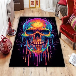 Neon Skull  Rug, Skull Rug, Fantastic Rug, Horror Rug, Modern Skull Carpet, Non-Slip Floor Rug, Home Decor Rug