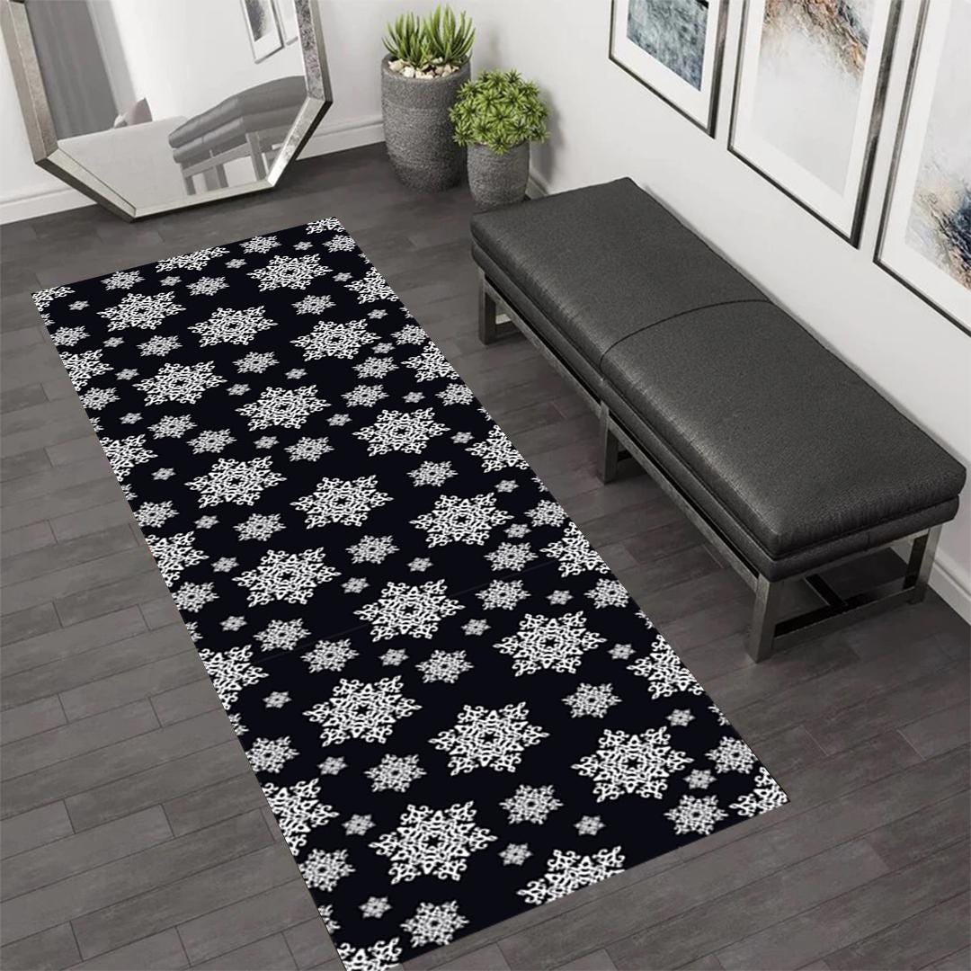 Snowflake Runner Rug, Black and White Rug, Christmas Rug, Winter Area ...