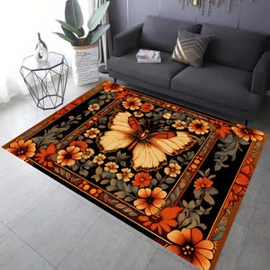 Butterfly Rug, Animal Rug, Butterfly Area Rug, Orange Flower Rug, Butterfly Decor Rug, Butterfly Design Rug, Butterfly Modern Rug,Home Decor
