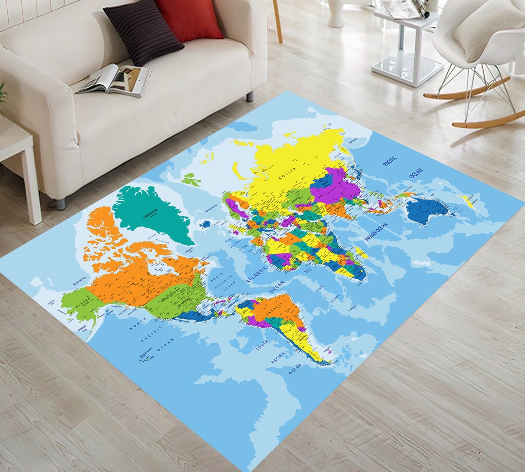 World Map Rug, Map Rug, Gift for Her, Custom Rug, Living Room Rug, Area