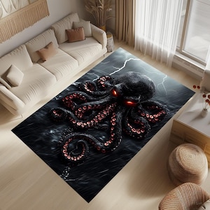 Tapis pieuvre, tapis décoratif marin, tapis antipluie, tapis design éclair, tapis pieuvre effrayant, tapis animaux, tapis marin moderne, tapis sur le thème de l&#39;océan, décoration d&#39;intérieur