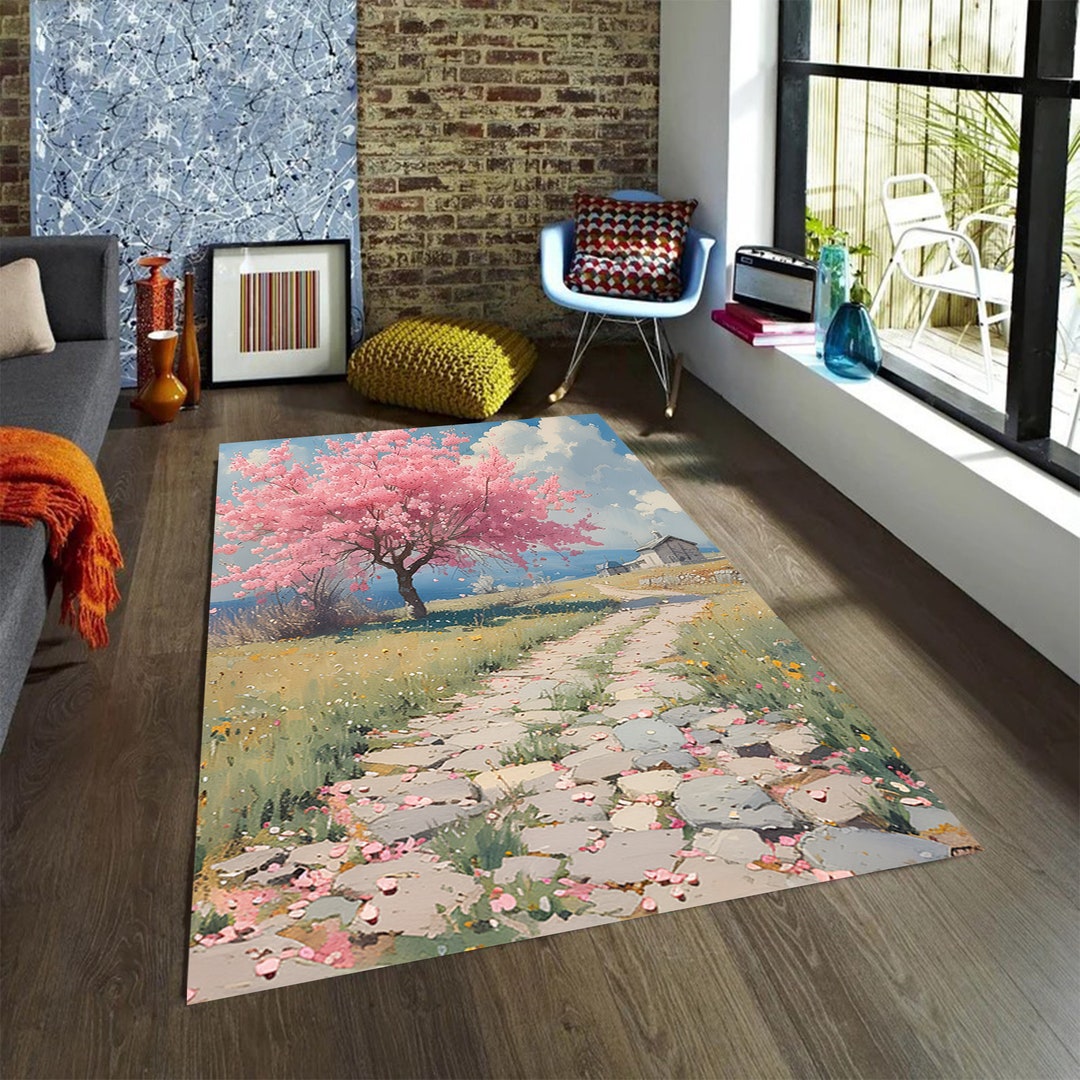 Cherry Blossom Rug, Pink Cherry Blossom Rug, Flower Rug, Nature Rug ...