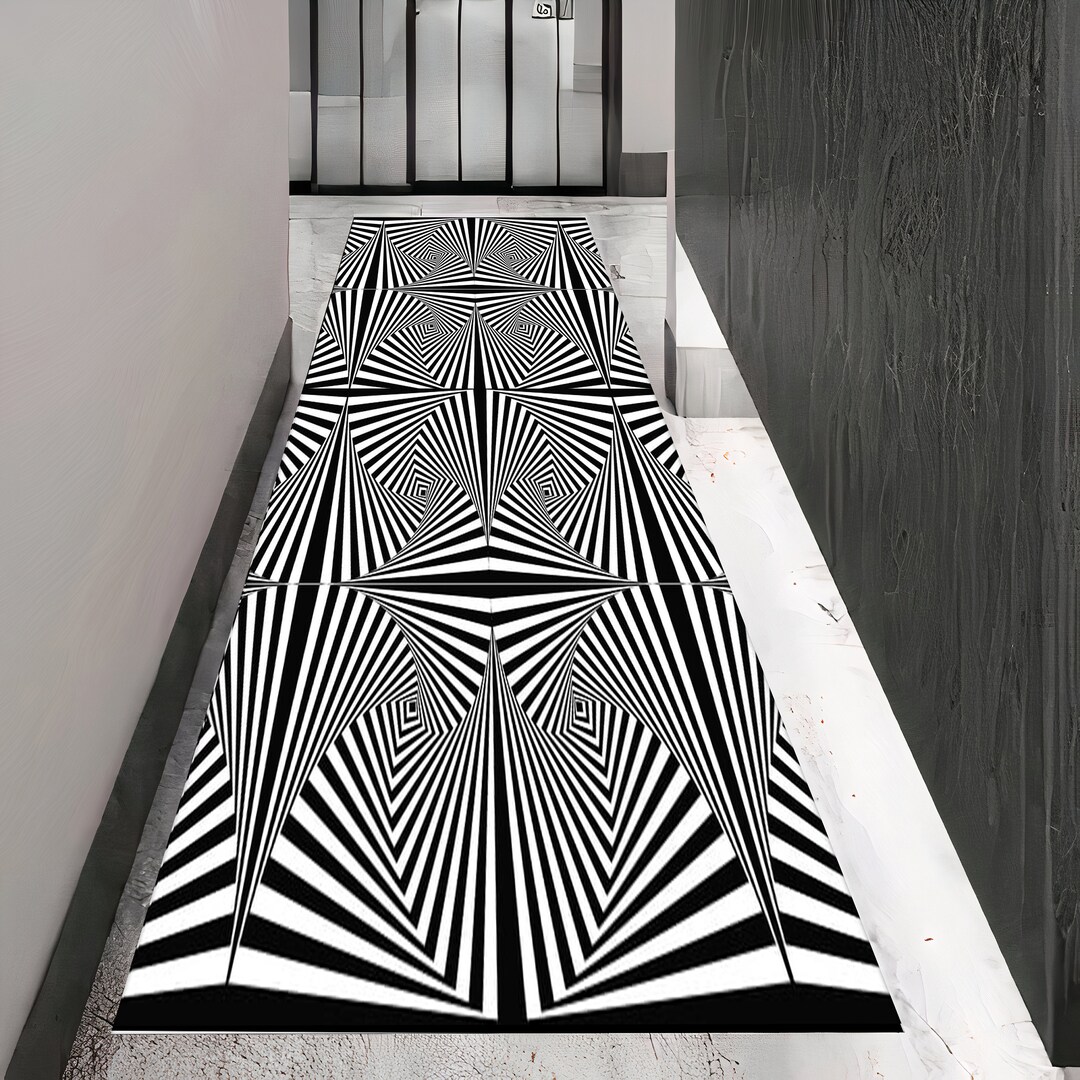 Optical Illusion Rug,black White Runner Rug, Runner Rug, Hallway Rug