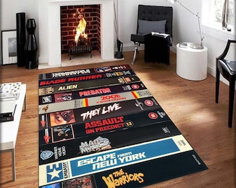 Nostalgic Retro Style Rug, Horror Movie Themed Rug, Horror Movie Rug, Movie Rug, Nostalgic Vhs Rug,Cinema Room Rug,Horror Rug,Movie Room Rug
