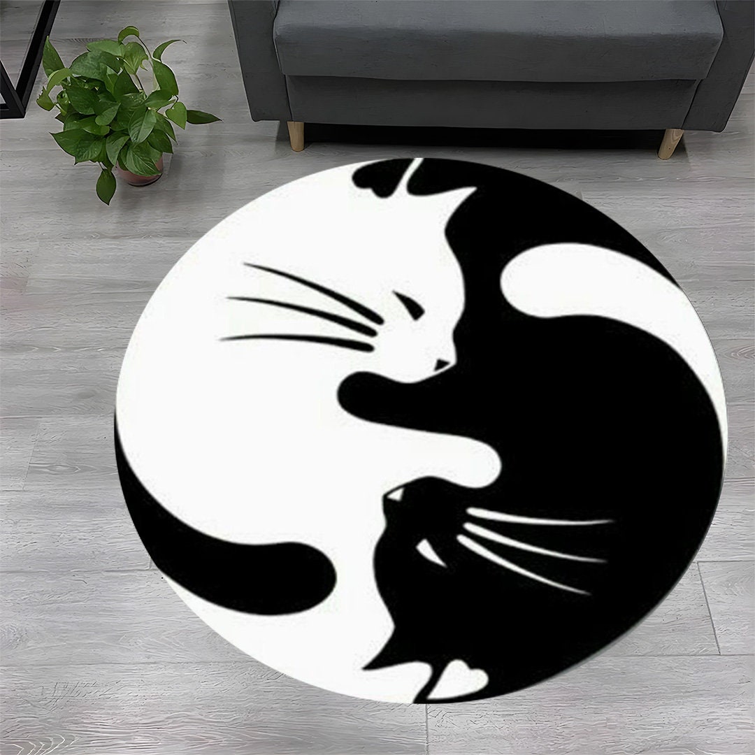 Tappeto rotondo nero stile bohémien geometrico gatto interno piccolo tappeto e tappeti per casa soggiorno decorazione lavabile in lavatrice