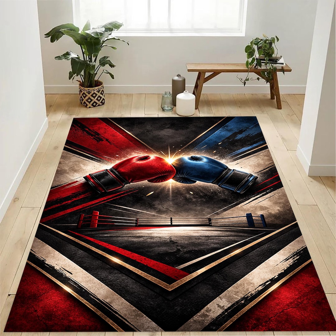 Boxing Gloves Fight Design Rug, Boxing Ring Theme Rug, Fighter Gym ...