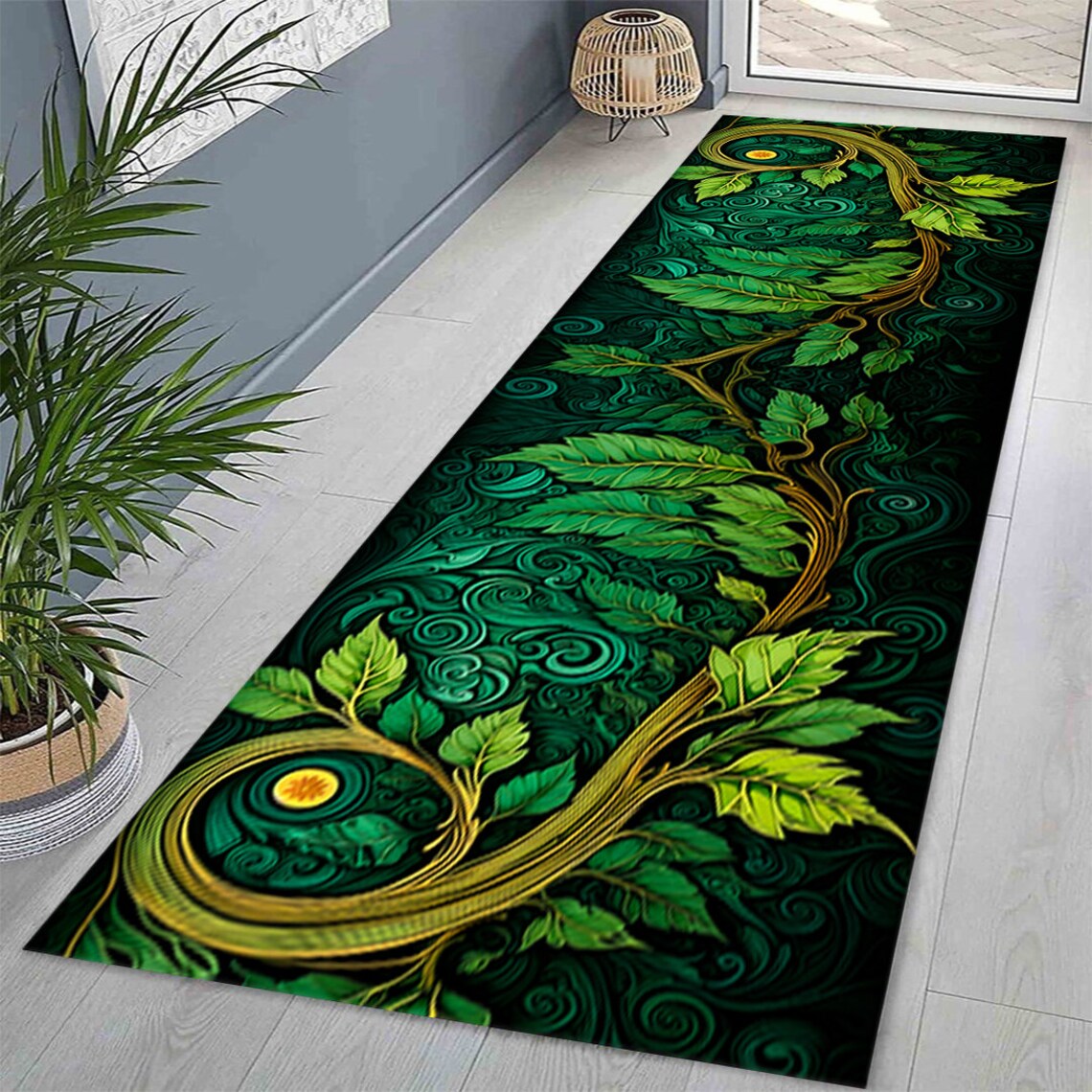 3d Pattern Runner Rug Green Leaf Runner Rug: 3D Print, Non-slip Hallway Decor - Etsy