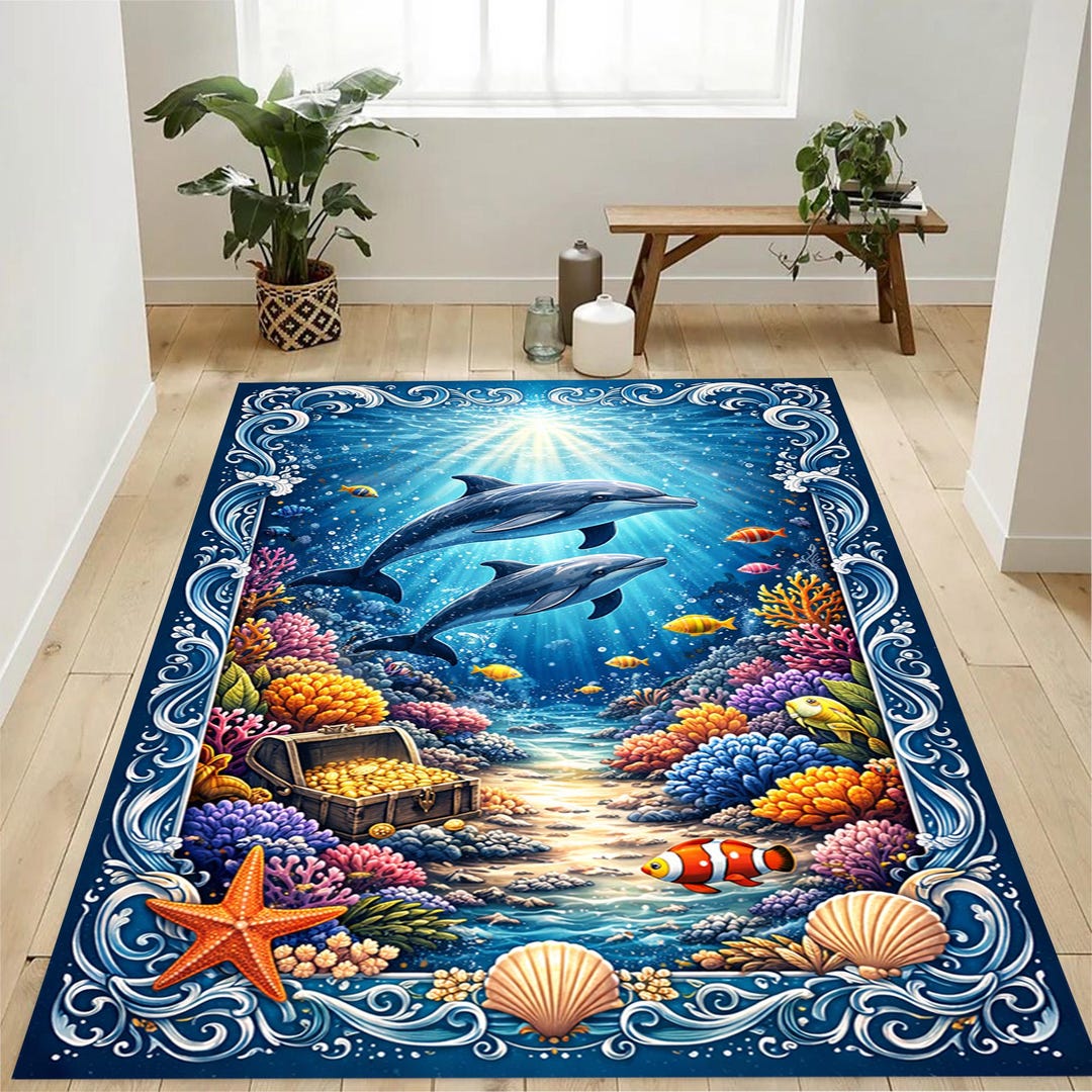 Ocean Beach Starfish Rug, Coastal Sea Life Area Rug, Tropical ...