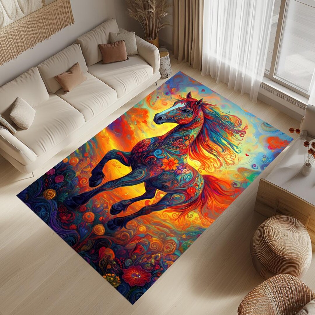Horse Rug, Horse Decor Rug, Colorful Horse Rug,animal Rug,horse Design ...
