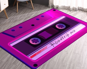 Neon Cassette Tape Rug: 90s Music Room Decor
