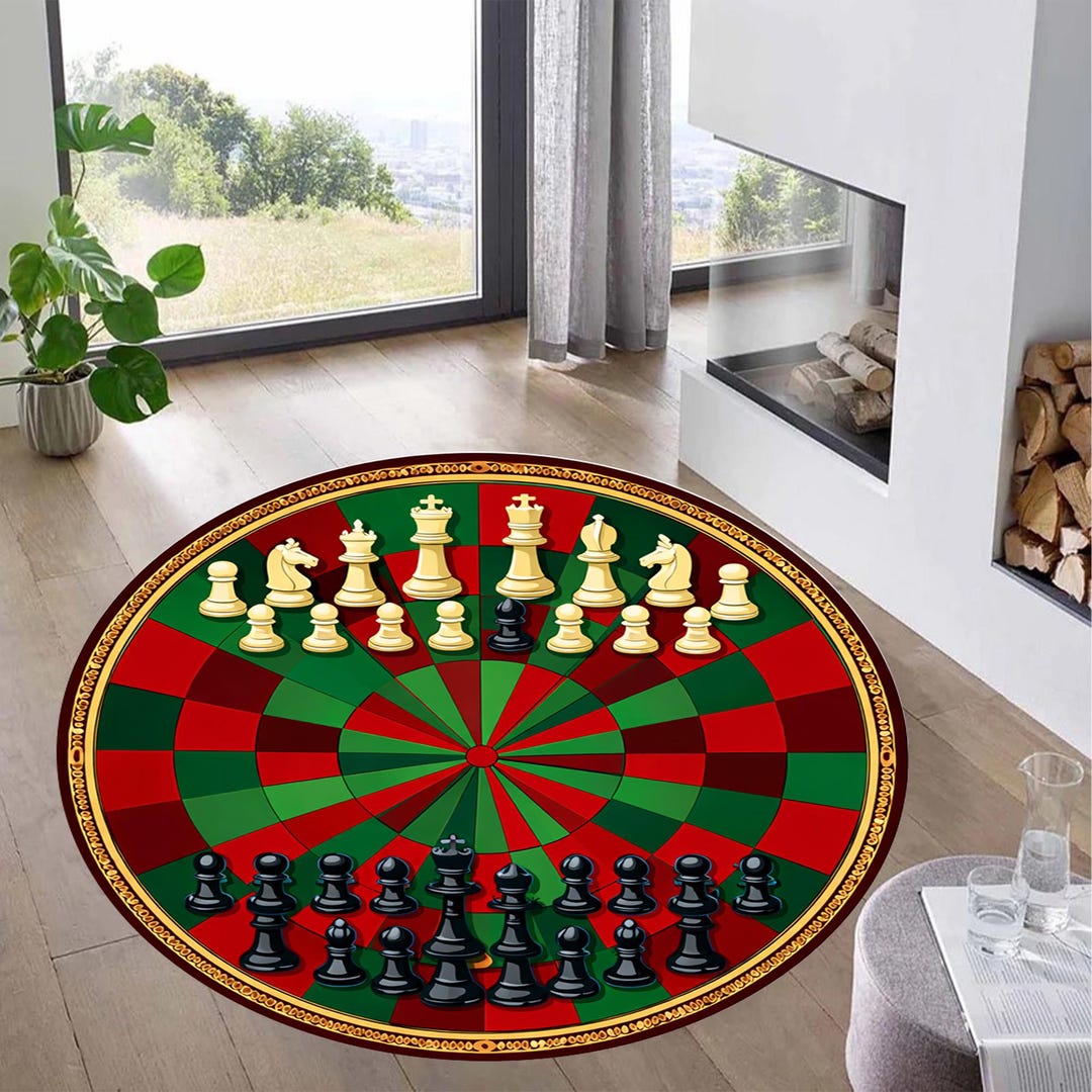 Round Chess Board Rug, Red Green Strategy Decor, Game Room Area Rug - Etsy