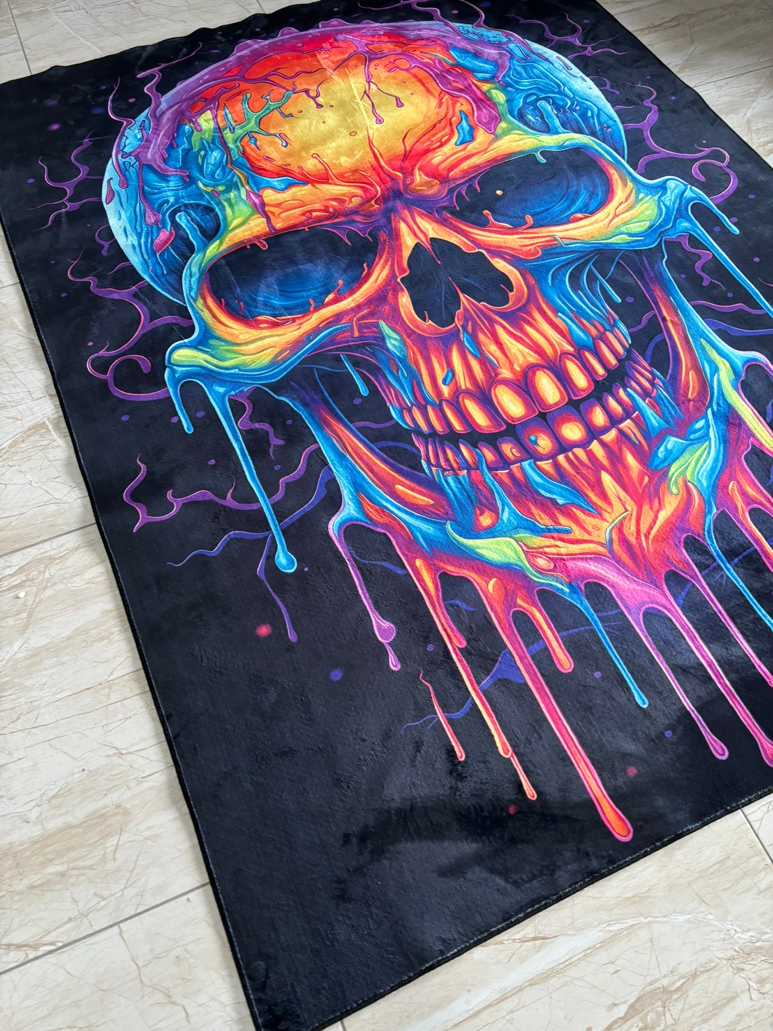 Discover Skull Rug,Neon Skull  Rug, Horror Rug, Modern Skull Rug, Fantastic Rug, Non-Slip Floor Rug, Custom Rug, Home Decor Rug, For Living Room Rug