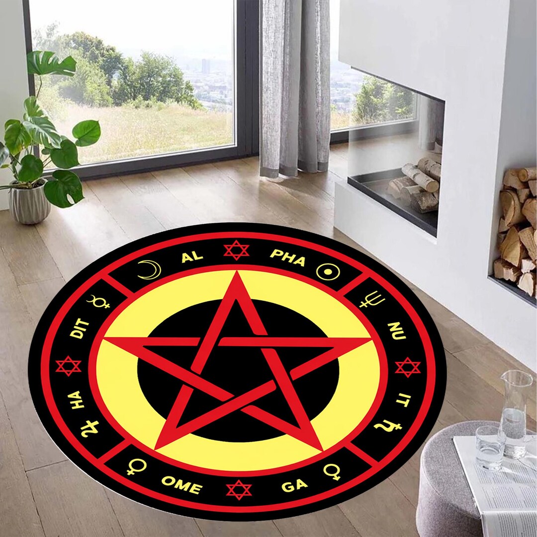 Pentagram Rug Design Pentagram Occult Rug, Magic Circle Symbol, Gothic Esoteric Decor, Black ...