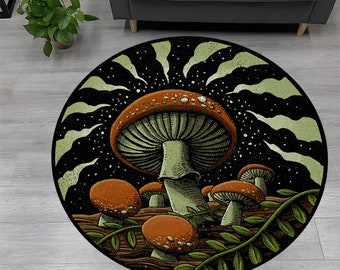 Mushroom, Mushroom Rug, Mushroom Pattern Rug, Bohemian Rug, For Living Room Rug, Decor Rug, Unique Gift, Round Rug, Non Slip Rug
