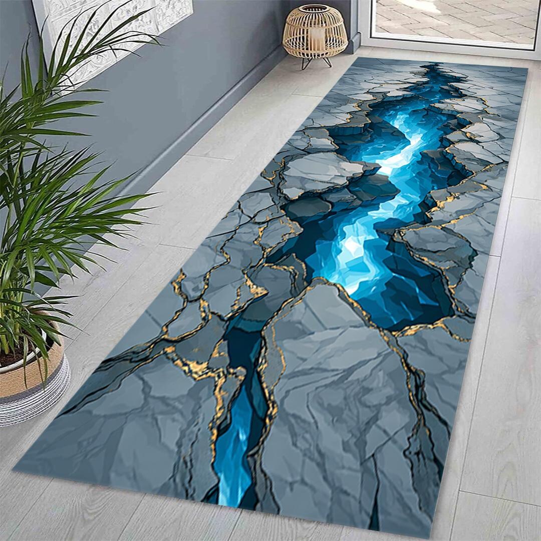 Creak Pattern Rug 3D Water Crack Design Rug, Blue River Effect Rug, Abstract Stone Floor ...