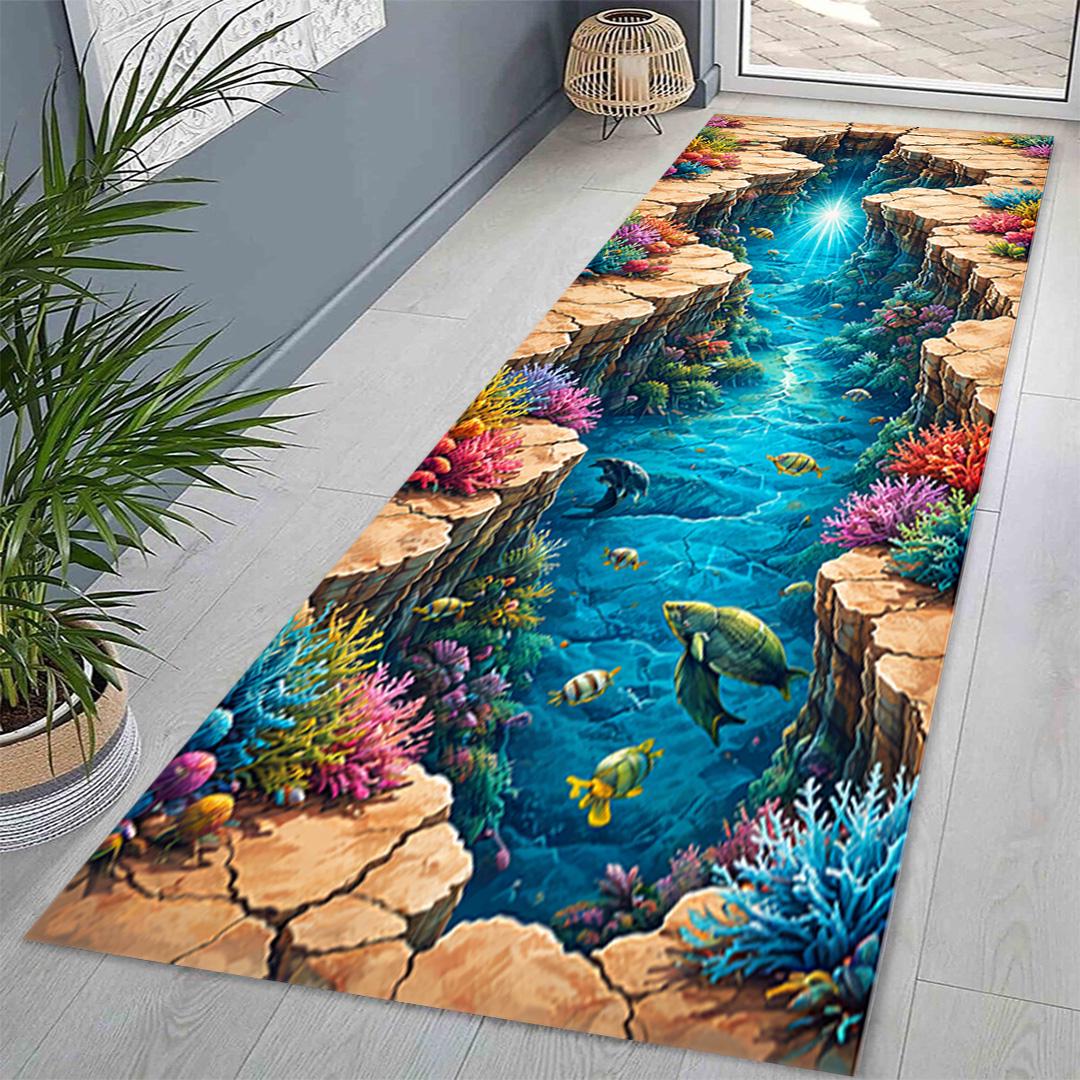 3docean Rugs 3D Ocean Canyon Runner Rug, Coral Reef Sea Life Marine Fantasy, Coastal ...