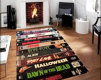 Movie Rug, Nostalgic Retro Style Rug, Horror Movie Themed Rug, Horror Movie Rug, Nostalgic Vhs Rug,Cinema Room Rug,Horror Rug,Movie Room Rug