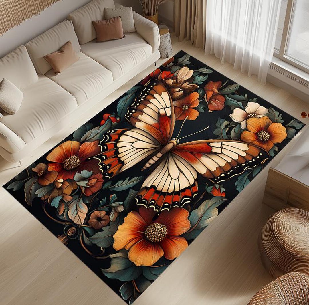 Colorful Butterfly Area Rug: Modern Floral Design - Etsy